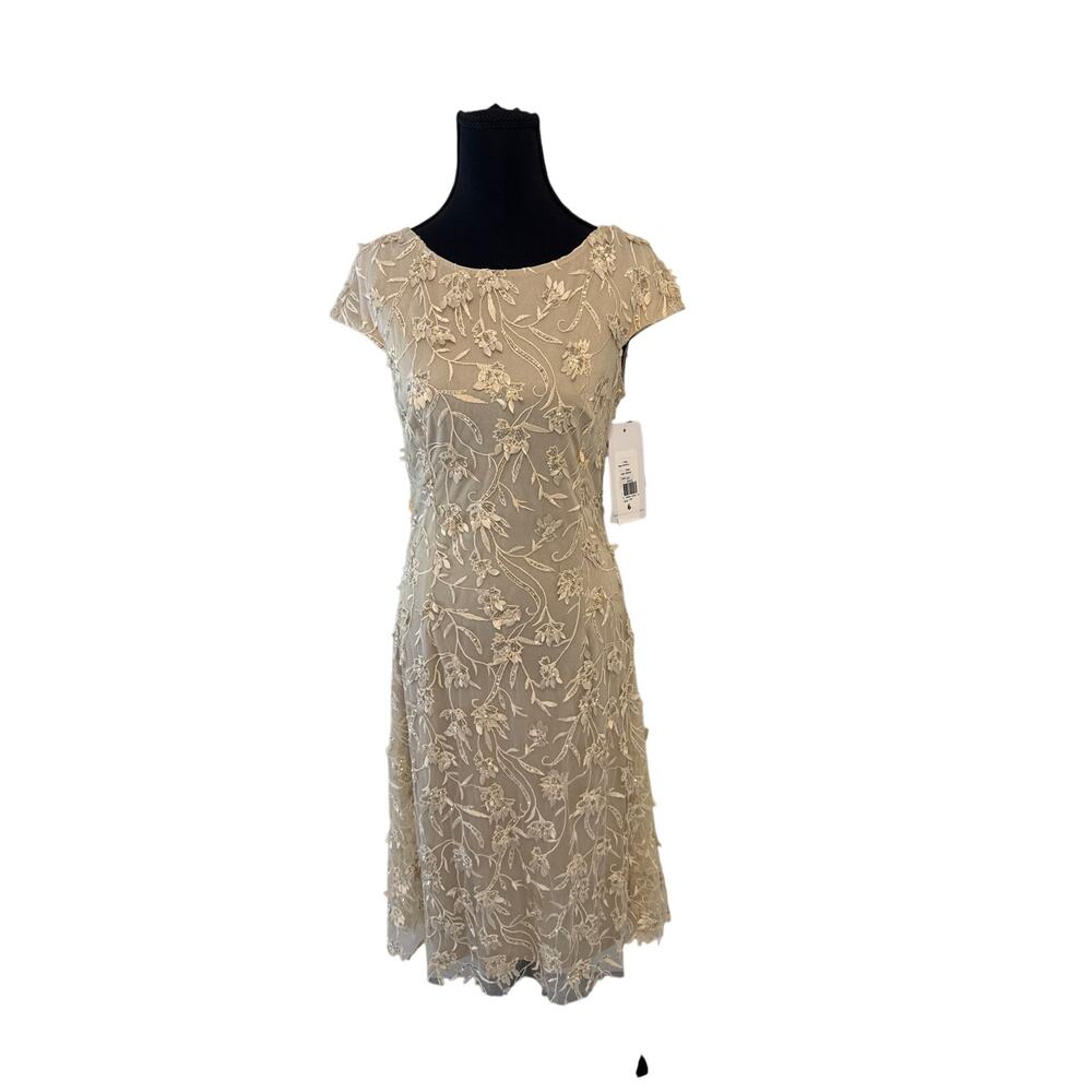 THEIA Floral Embroidered Beaded Mesh Cocktail Dress NWT Size 6.